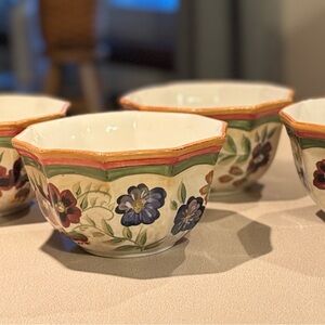 Set of 4 Certified International Pamela Gladding Floral Ceramic Bowls